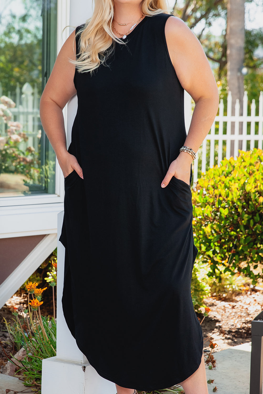 Plus Size Wide Sleeveless Shoulder Straps Maxi Dress