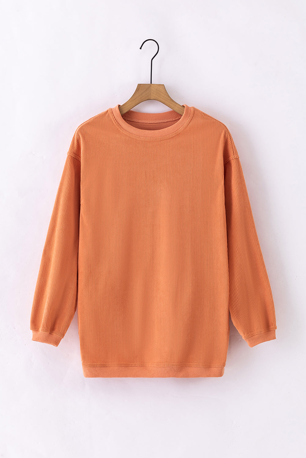 Orange Spooky Season Ghost Print Ribbed Pullover Sweatshirt