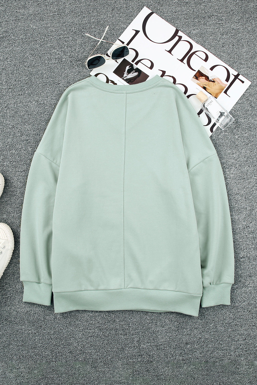 Ribbed V Neck Drop Shoulder Sweatshirt