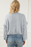 Gray Pearl Embellished Ruffle Wide Sleeve Sweater