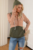 Striped Color Block Patchwork Thumbhole Sleeve Hoodie