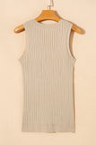 Apricot Ribbed Knit Crew Neck Tank Top