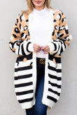 Leopard Striped Mixed Print Open Front Cardigan