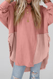 Crinkle Splicing Raw Hem High Low Oversized Blouse