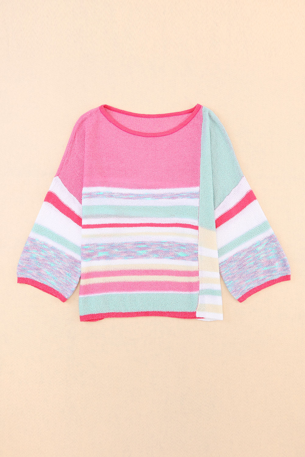 Color Block Striped Three-Quarter Sleeve Knitted Top