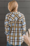 Drop Shoulder Rounded Hem Plaid Pattern Shirt