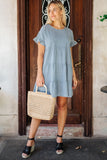 Ruffled Short Sleeves Tiered Denim Dress