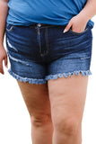 Short en jean bleu taille haute à ourlet brut Grande taille