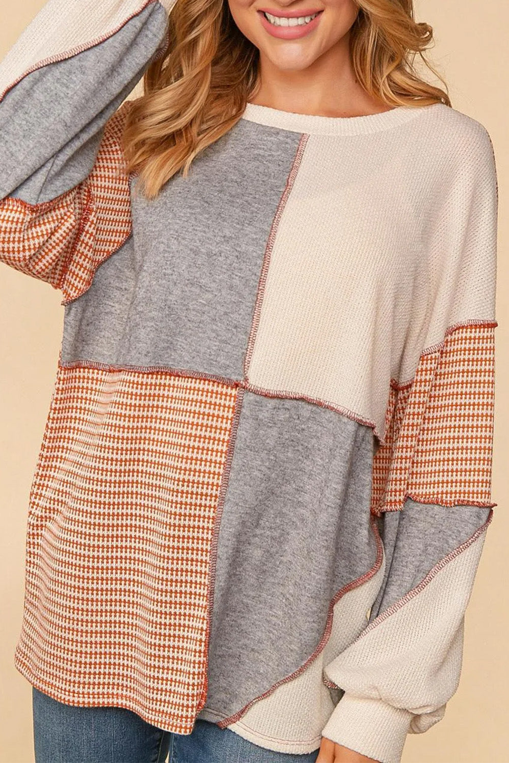 Multicolor Exposed Seam Colorblock Oversized Knit Top