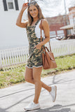 Camo Print Raw Hem Overalls Mini Dress