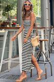 Stripe Print Tube Top Split Bodycon Dress