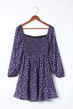 Floral Print Smocked Square Neck Bubble Sleeve Dress