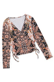 Baroque Print Wrap V Neck Long Sleeve T Shirt