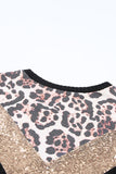 Leopard Sequin Waffle Knit Short Sleeve T-shirt