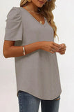 Black Puff Sleeve V-Neck T-Shirt