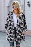 Camo Print Soft Fleece Hooded Open Front Coat