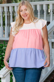 Plus Size Colorblock Ruffle Flowy Top