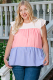 Plus Size Colorblock Ruffle Flowy Top