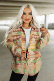 Multicolor Plus Size Flap Pockets Aztec Print Jacket