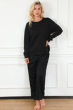 Black Textured Loose Fit T Shirt and Drawstring Pants Set