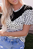 Chevron Colorblock Lace Leopard Striped Print Short Sleeve Top