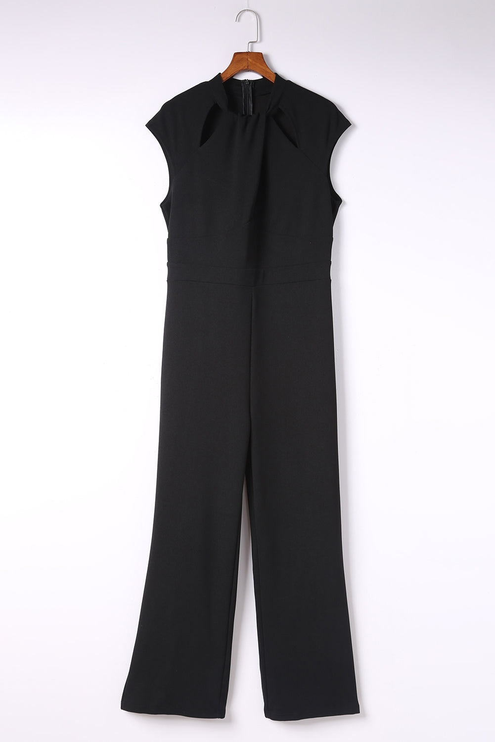 Cut Out Neckline Cap Sleeve High Waist Jumpsuit