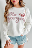 White Hello gorgeous Graphic Ribbed Trim Sweater