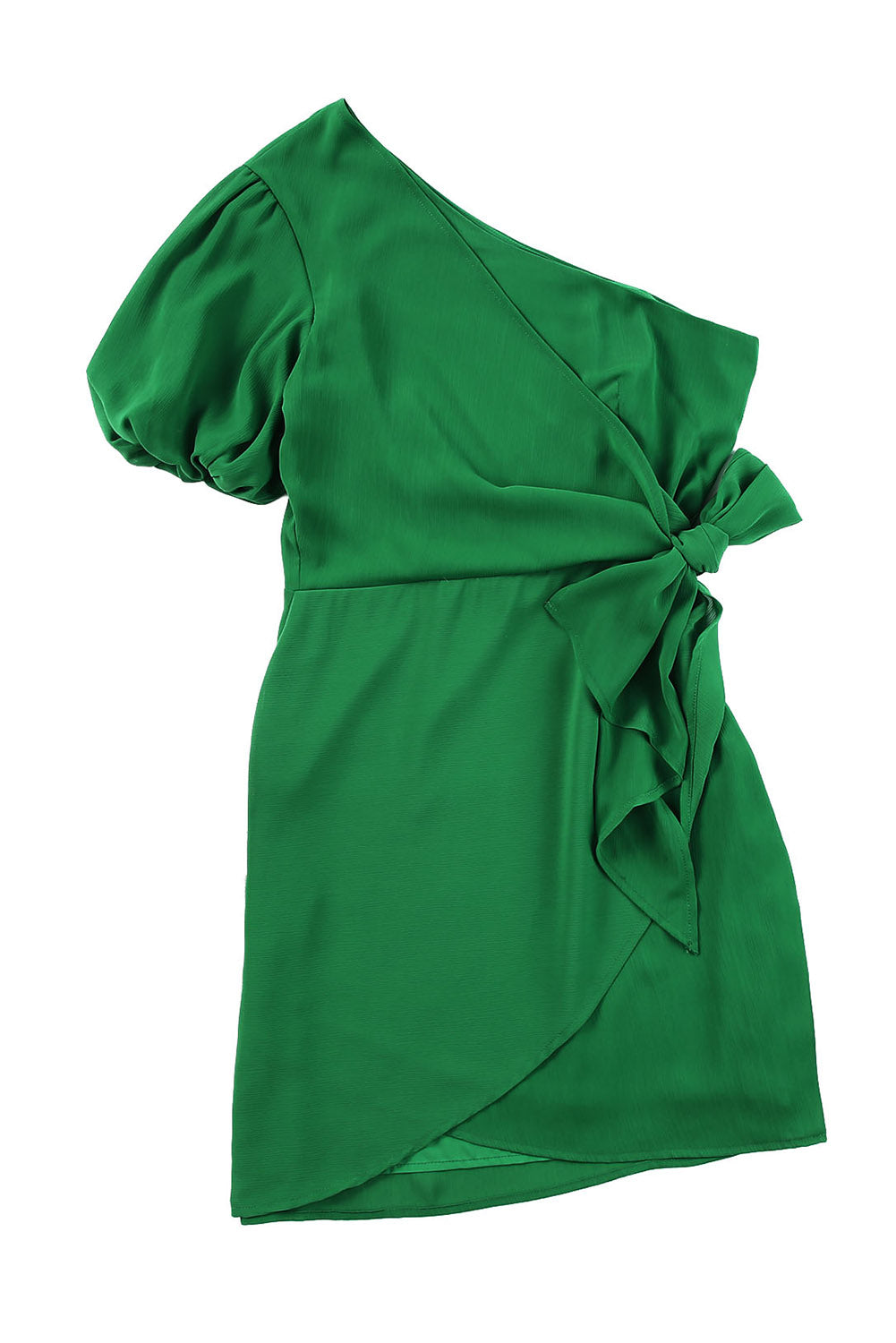 Asymmetric Bubble Sleeve Twist Knot Wrap Dress