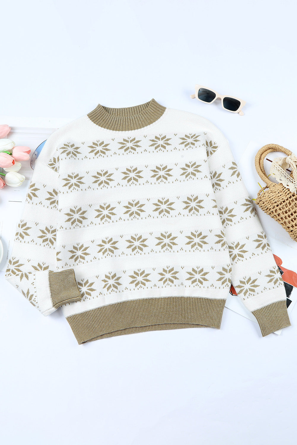 Christmas Snowflake High Neck Knit Sweater