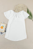 Solid Drawstring Ruffled Short Sleeve Blouse