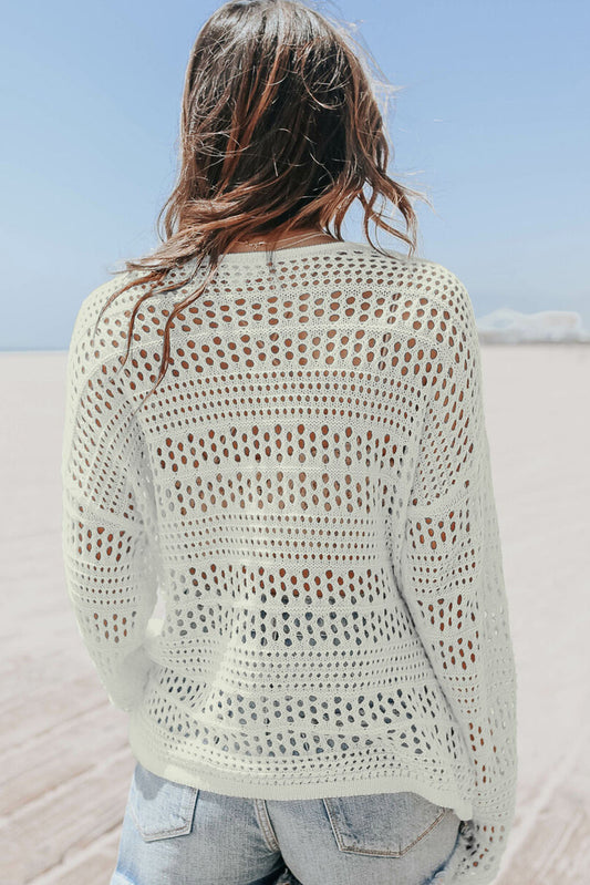 Hollow Out Crochet V Neck Pullover Sweater