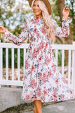 Floral Print Puffy Sleeve Ruffled Midi Dress