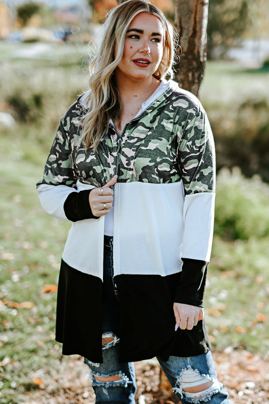 Army Camo Colorblock Hooded Cardigan