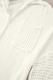 White Open Knit Long Sleeve Pocketed Hooded Sweater