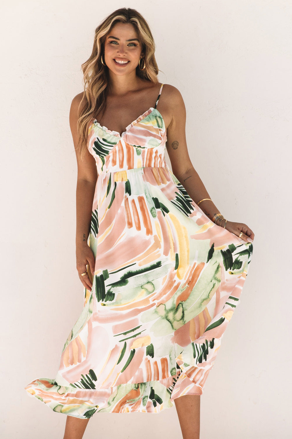 Spaghetti Straps Graffti Print Long Dress