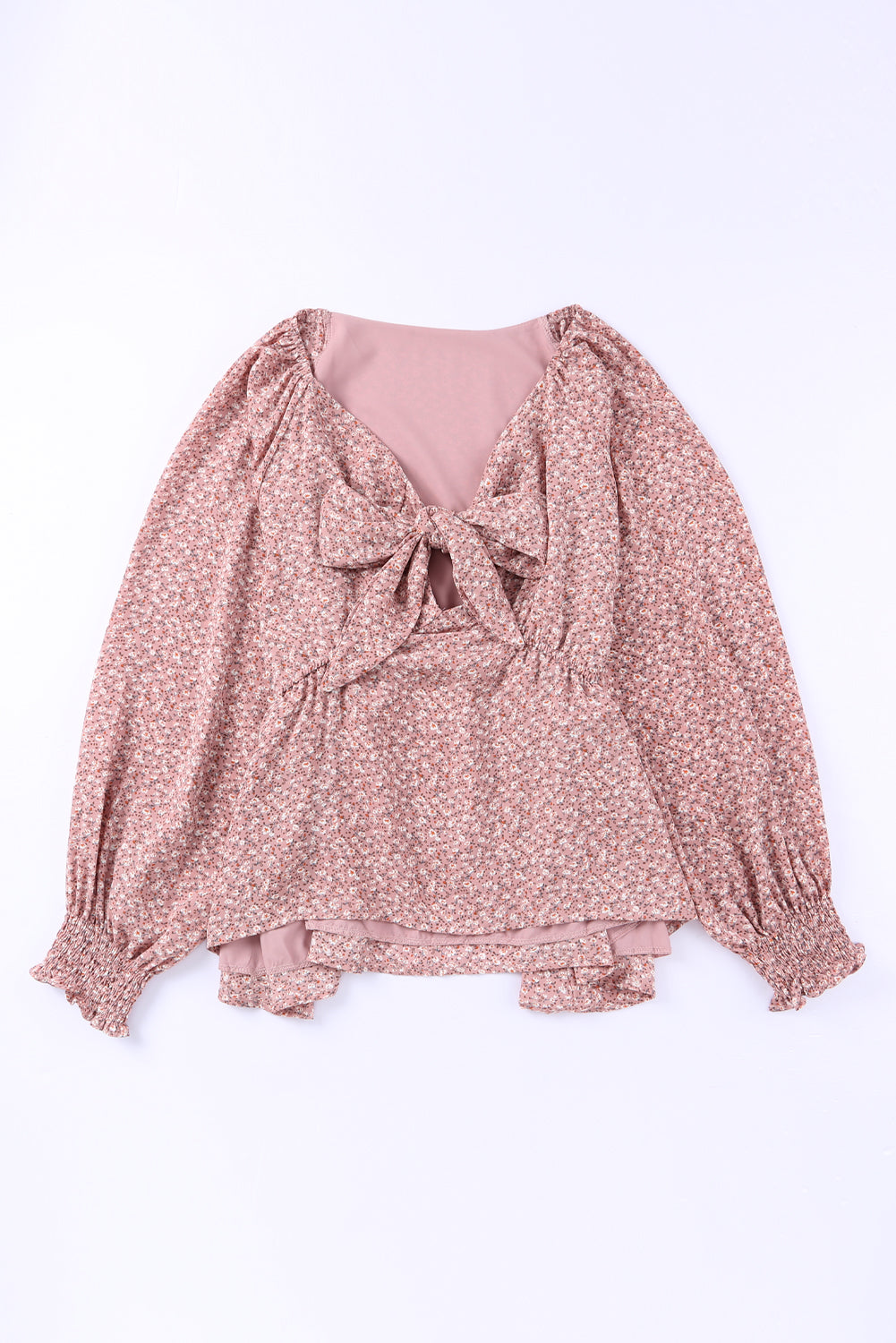 Floral Print Front Tie Ruffled Long Sleeve Blouse