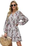 Robe tunique florale multicolore à col en V et manches bouffantes