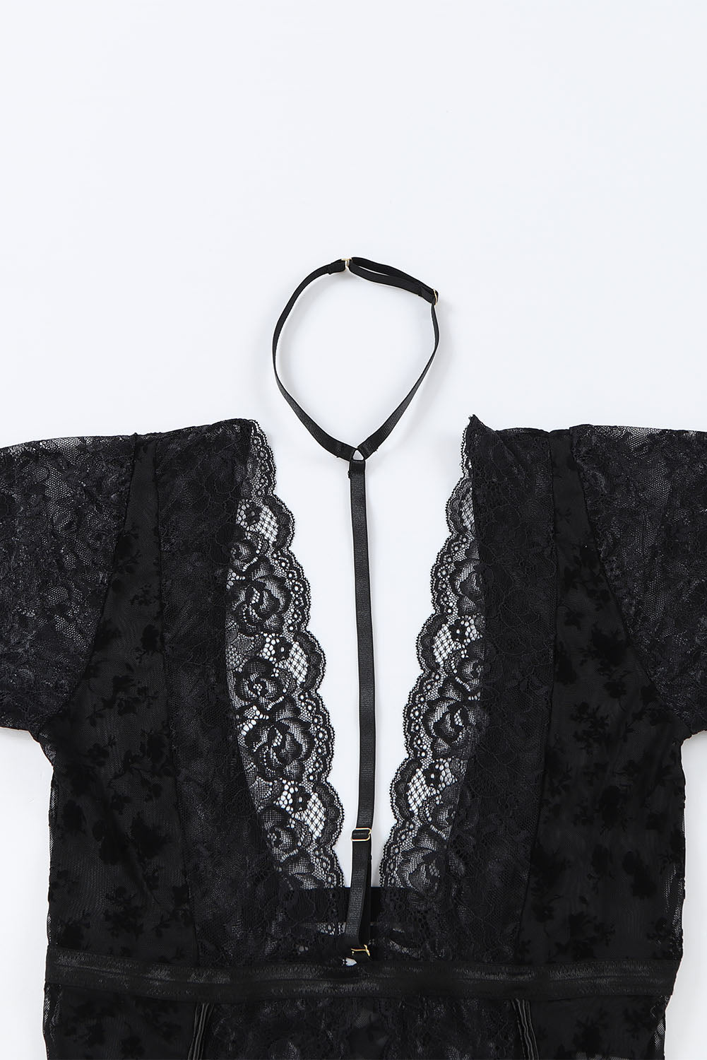 Lingerie Teddy noire en maille et dentelle florale à bretelles de grande taille