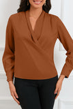 Solid Wrap V Neck Long Sleeve Top