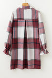 Khaki Western Plaid Button Up Loose Shirt Dress