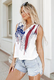 American Flag Designful Print Notch V Neck Tank Top