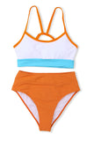 Color Block Spaghetti Strap High Waist Bikini Swimsuit