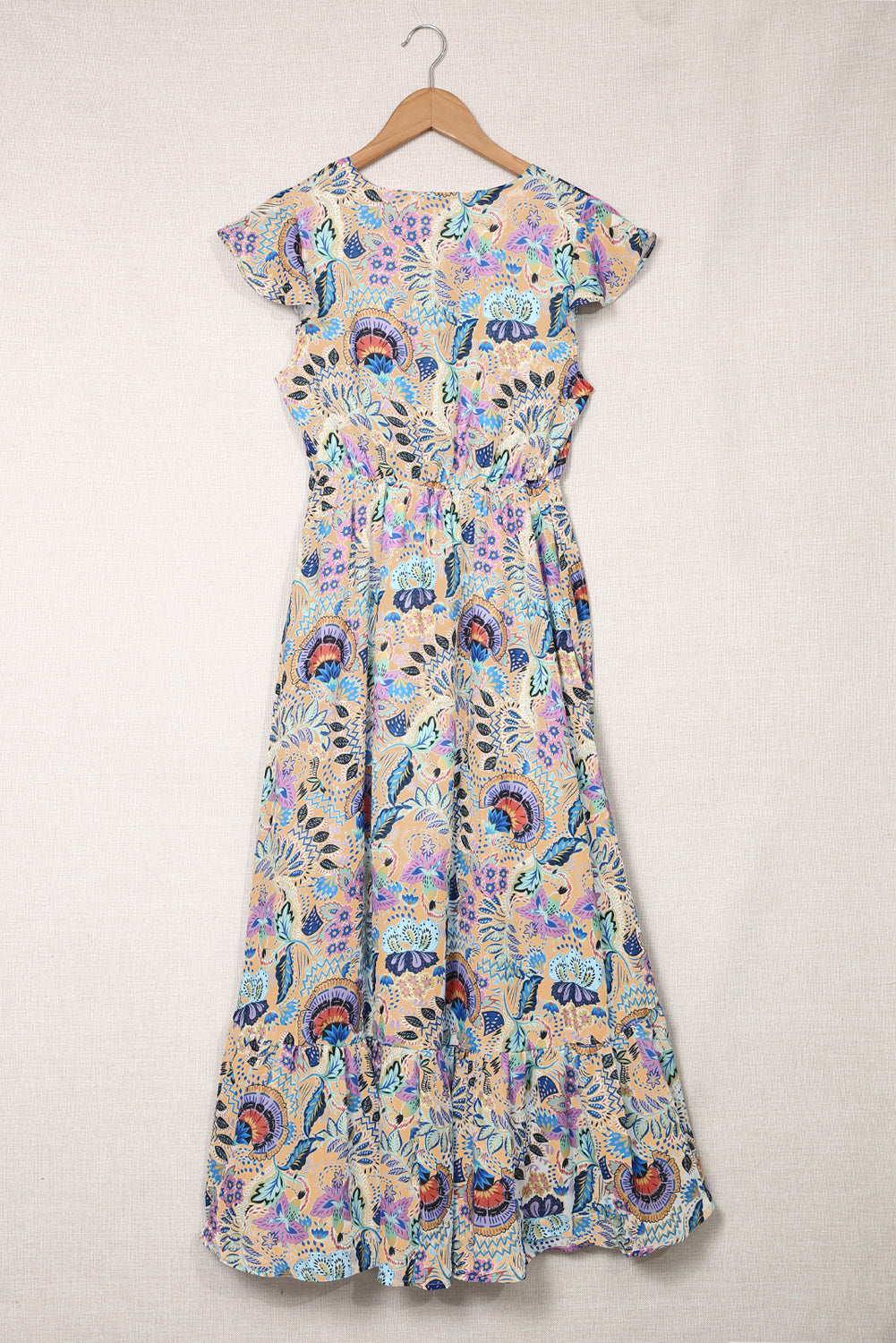 Boho Floral Print Self-tie High Waist Long Dress