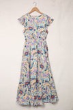 Boho Floral Print Self-tie High Waist Long Dress