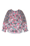 Mix Floral Balloon Sleeve Ruffled Cuff Blouse