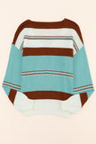 Striped Pattern Knit V Neck Sweater