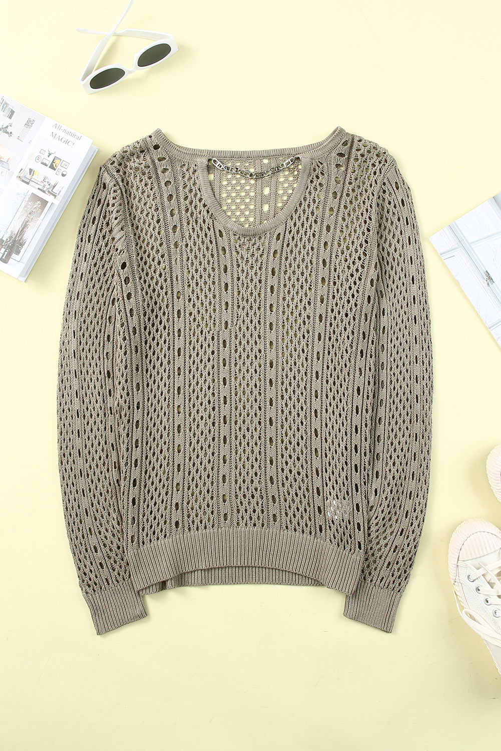 Hollow-out Chain Neckline Knit Sweater