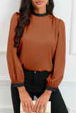 Color Block Bow Back Mock Neck Blouse