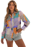 Mixed Print Button Front Cuffed Sleeve Shirt