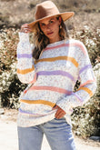 White Colorblock Confetti Stripe Lantern Sleeve Sweater